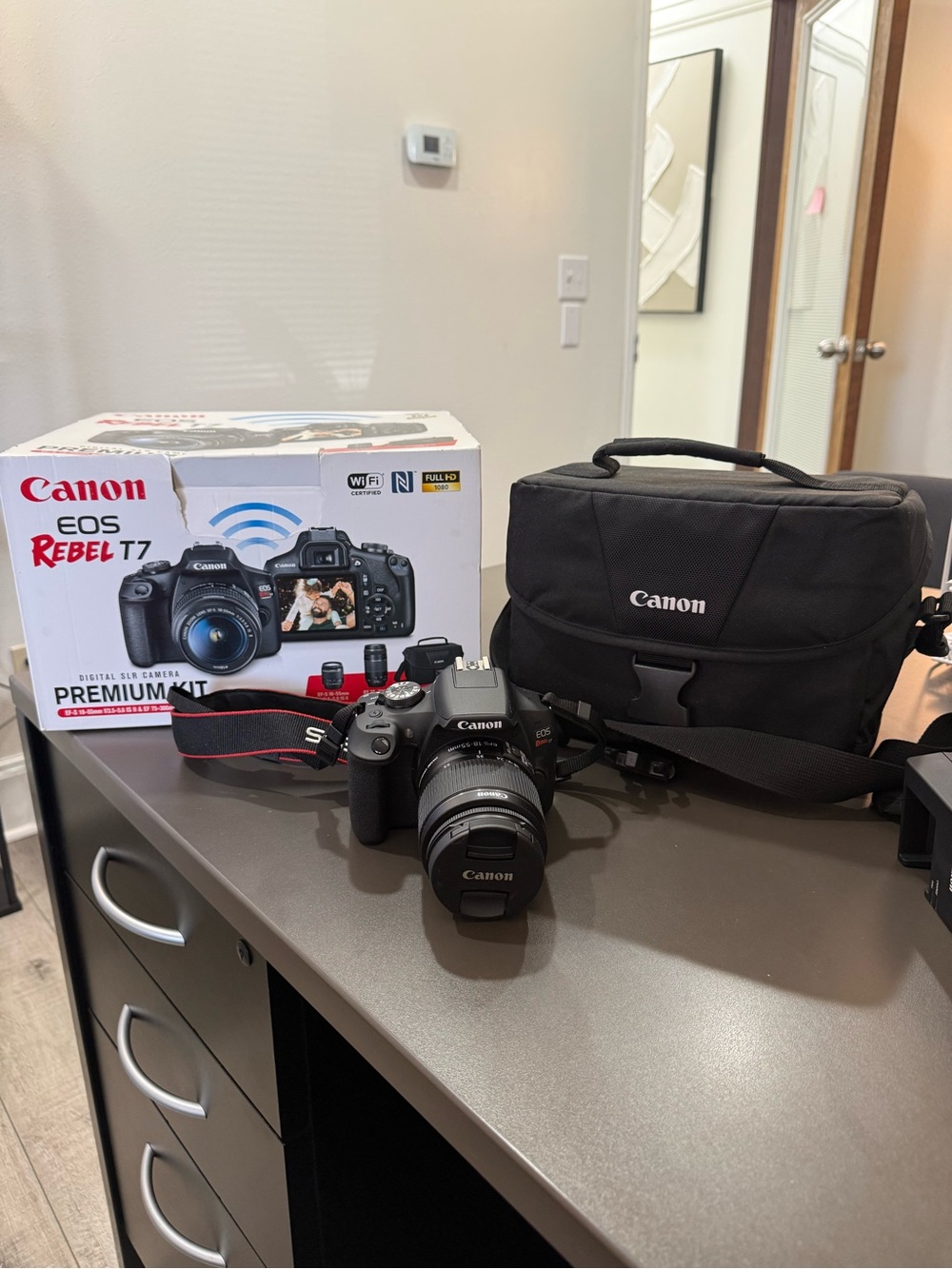 Canon DSLR Camera Kit in Black with Red Strap Accent
